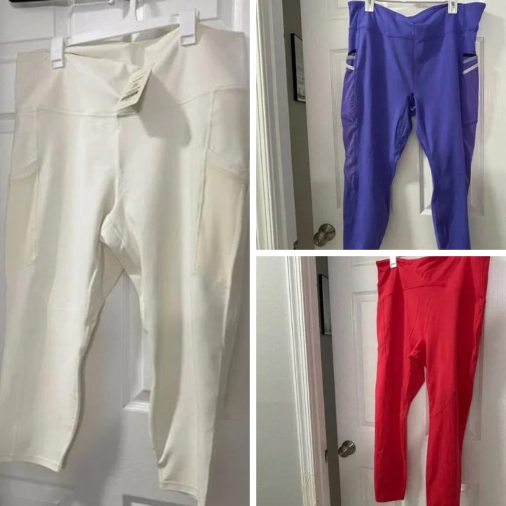 Bundle of 3 Fabletics Plus Size Leggings in White, Coral, & Purple — Size 3X!